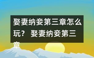 娶妻納妾第三章怎么玩？ 娶妻納妾第三章攻略