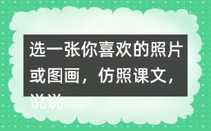 選一張你喜歡的照片或圖畫(huà)，仿照課文，說(shuō)說(shuō)上面都有什么。