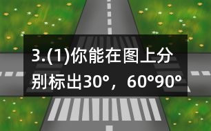 3.(1)你能在圖上分別標(biāo)出30°，60°,90°,120°,180°,270°的角嗎?