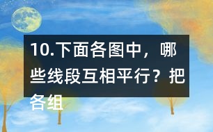 10.下面各圖中，哪些線段互相平行？把各組平行線段涂上相同的顏色。