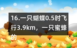 16.一只蝴蝶0.5時飛行3.9km，一只蜜蜂的飛行速度約是這只蝴蝶的2倍。這只蜜蜂每時飛行多少千米?