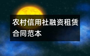 農(nóng)村信用社融資租賃合同范本