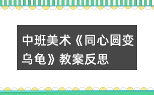 中班美術(shù)《同心圓變?yōu)觚敗方贪阜此?></p>										
													<h3>1、中班美術(shù)《同心圓變?yōu)觚敗方贪阜此?/h3><p>　　活動(dòng)目標(biāo):</p><p>　　1、能根據(jù)畫面內(nèi)容進(jìn)行大膽地猜測(cè)和想象畫面中的內(nèi)容。</p><p>　　2、認(rèn)識(shí)并會(huì)繪畫同心圓，會(huì)用簡(jiǎn)單的線條將同心圓變成完整的烏龜游戲圖。</p><p>　　3、在創(chuàng)作中體驗(yàn)到繪畫的樂(lè)趣，喜歡畫畫。</p><p>　　4、培養(yǎng)幼兒的欣賞能力。</p><p>　　5、培養(yǎng)幼兒動(dòng)手操作的能力，并能根據(jù)所觀察到得現(xiàn)象大膽地在同伴之間交流。</p><p>　　活動(dòng)重、難點(diǎn):</p><p>　　活動(dòng)重點(diǎn)：認(rèn)識(shí)并會(huì)繪畫同心圓，會(huì)用簡(jiǎn)單的線條將同心圓變成完整的烏龜游戲圖。</p><p>　　活動(dòng)難點(diǎn)：能根據(jù)畫面內(nèi)容進(jìn)行大膽地猜測(cè)和想象畫面中的內(nèi)容。</p><p>　　活動(dòng)準(zhǔn)備：</p><p>　　白紙、水彩筆若干，PPT《同心圓變?yōu)觚敗?/p><p>　　活動(dòng)過(guò)程：</p><p>　　一、導(dǎo)入</p><p>　　師：有一滴小雨滴要來(lái)和我們做游戲，小雨滴掉到水里面會(huì)有什么聲音?(滴答)小雨滴要來(lái)咯，我們來(lái)看看小雨滴是怎么樣的。</p><p>　　——此環(huán)節(jié)以小雨滴引發(fā)幼兒興趣進(jìn)入活動(dòng)主題。</p><p>　　二、觀看認(rèn)識(shí)同心圓，并大膽表現(xiàn)猜測(cè)</p><p>　　1、認(rèn)識(shí)同心圓</p><p>　　師：看一看小雨滴是什么形狀的呢?(圓形)又來(lái)了一個(gè)小雨滴(滴答)，看看兩滴小雨滴分別在什么位置?(一個(gè)小雨滴在里面，一個(gè)大一點(diǎn)的小雨滴在外面，外面的大雨滴圍著里面的小雨滴)</p><p>　　師：滴答，又來(lái)了一個(gè)雨滴，這次看看有幾個(gè)雨滴了，(三個(gè))嗯，小中大三個(gè)雨滴，你中有我，我中有你，他們好像在做什么?(在跳圓圈舞)</p><p>　　師：哎!小朋友，老師要告訴你們，三個(gè)小雨滴，一個(gè)小，一個(gè)中，一個(gè)大，像這樣，小圓在大圓里面，大圓抱著小圓，它們圍著一個(gè)中點(diǎn)在跳圓圈舞，我們叫它同心圓。叫什么?(同心圓)</p><p>　　師：小雨滴繼續(xù)下著，滴答、滴答、滴答...(點(diǎn)擊課件)</p><p>　　師：哇!小雨滴落在池塘里玩的好開心呀，接下來(lái)的小雨滴你們猜會(huì)落在哪里呢?(指出畫面的空白處)為什么?</p><p>　　師：滴答、滴答、滴答小雨滴又落下來(lái)掉在池塘里，老師這邊的池塘里有好多小雨滴在游泳，嗯!天空中還有好多個(gè)小雨滴，它們想到你們的池塘里去游游，我們小朋友來(lái)試一試，讓小雨滴到你們的池塘里去游戲好嗎?</p><p>　　師：好!現(xiàn)在老師就請(qǐng)我們小朋友去用勾線筆在你的畫紙上畫出一個(gè)個(gè)小、中、大的雨滴，你可以在你的畫紙上畫出有高有低、有大有小的同心圓。</p><p>　　2、幼兒學(xué)畫同心圓，提醒畫面布局。</p><p>　　請(qǐng)幼兒在自己的畫紙上畫出同心圓，提醒幼兒同心圓在跳舞，有高有低，有大有小。</p><p>　　3.幼兒盡情想象，同心圓像什么</p><p>　　師：哇!那么多的小雨滴到水里快樂(lè)的游泳，想想看這一個(gè)個(gè)的同心圓像什么?(太陽(yáng)、甜圈面包、棒棒糖、小烏龜)</p><p>　　師：剛剛有小朋友說(shuō)同心圓很像小烏龜，老師這有小烏龜呢，我們請(qǐng)小烏龜出來(lái)給我們看看到底像不像。</p><p>　　(此環(huán)節(jié)以小雨滴的外形引出認(rèn)識(shí)同心圓并嘗試合理布局繪畫同心圓，同時(shí)引發(fā)幼兒根據(jù)同心圓的外形進(jìn)行想象。)</p><p>　　三、引出烏龜，引導(dǎo)觀察烏龜?shù)膭?dòng)態(tài)變化</p><p>　　師：你們覺(jué)得同心圓像小烏龜?shù)哪膫€(gè)部位?</p><p>　　師：小烏龜?shù)纳砩线€有什么?它的頭會(huì)怎么樣?四條腿分別長(zhǎng)在哪里?(用手指去觸碰下小烏龜，發(fā)現(xiàn)烏龜?shù)膭?dòng)態(tài))小尾巴又長(zhǎng)在什么地方?</p><p>　　師結(jié)：烏龜有一個(gè)堅(jiān)硬的烏龜殼，在它身體的一頭有一個(gè)會(huì)伸縮的小腦袋，身體的另一頭有一個(gè)小小的尾巴，身體兩邊有會(huì)收縮的四條腿，烏龜是一種爬行動(dòng)物，烏龜它喜歡在池塘里、大河里或是草地上各種地方生活。</p><p>　　(此環(huán)節(jié)以實(shí)物小烏龜進(jìn)行觀察它的動(dòng)態(tài)變化，為下一環(huán)節(jié)創(chuàng)作做好鋪墊。)</p><p>　　四、自由創(chuàng)作——有趣的烏龜</p><p>　　1.幼兒創(chuàng)作，在自己的同心圓上表現(xiàn)烏龜。</p><p>　　師：如果讓你的同心圓來(lái)變?yōu)觚敚阆胱円恢皇裁礃拥臑觚?你想帶它們到哪里玩呢?</p><p>　　師：好!接下來(lái)就請(qǐng)小朋友用同心圓來(lái)變你喜歡的烏龜吧。</p><p>　　2.教師指導(dǎo)，注意引導(dǎo)幼兒表現(xiàn)烏龜?shù)母鞣N動(dòng)態(tài)。</p><p>　　教師提醒幼兒添畫細(xì)節(jié)和背景，也可在幼兒作品上適當(dāng)添畫場(chǎng)景，讓畫面更豐富。</p><p>　　(此環(huán)節(jié)鼓勵(lì)幼兒能用各種點(diǎn)、線條形狀來(lái)表現(xiàn)感受過(guò)的小烏龜?shù)闹饕卣鳎⒏鶕?jù)自己的想象有創(chuàng)造性地表現(xiàn)簡(jiǎn)單的情節(jié)。)</p><p>　　五、帶烏龜去旅行</p><p>　　師：今天你們畫的烏龜真有趣，等會(huì)請(qǐng)小朋友幫它們穿上五彩繽紛的衣服，打扮得漂漂亮亮的，到更有趣的地方去玩，好嗎?</p><p>　　(此環(huán)節(jié)在相互介紹中發(fā)現(xiàn)同伴的有趣之處，并感受作品中動(dòng)物形象的造型美。教師展示課件內(nèi)容，激發(fā)幼兒想象力，創(chuàng)作力。)</p><p>　　活動(dòng)反思：</p><p>　　整個(gè)活動(dòng)，這個(gè)課件顯得尤為重要，它不但解決了幼兒的布局問(wèn)題，還拉近了幼兒與烏龜?shù)木嚯x，幼兒在繪畫過(guò)程中能考慮烏龜?shù)母惺?，達(dá)到了一定的效果。</p><h3>2、中班美術(shù)教案《神奇的圓》含反思</h3><p><strong>活動(dòng)目標(biāo)：</strong></p><p>　　1.讓幼兒通過(guò)觀察、交流，知道用1個(gè)圓至幾個(gè)圓拼貼、添畫，可以變成各種有趣的事物。</p><p>　　2.讓幼兒遷移已有經(jīng)驗(yàn)，借助范畫擴(kuò)展想象，創(chuàng)造出各種有趣的圓形事物。</p><p>　　3.培養(yǎng)幼兒樂(lè)意參與美術(shù)創(chuàng)作活動(dòng)，并體驗(yàn)創(chuàng)作帶來(lái)的樂(lè)趣。</p><p>　　4.引導(dǎo)孩子們?cè)诨顒?dòng)結(jié)束后把自己的繪畫材料分類擺放，養(yǎng)成良好習(xí)慣。</p><p>　　5.進(jìn)一步學(xué)習(xí)在指定的范圍內(nèi)均勻地進(jìn)行美術(shù)活動(dòng)。</p><p><strong>活動(dòng)準(zhǔn)備：</strong></p><p>　　1.各種顏色、大、中、小的圓若干。</p><p>　　2.由圓變成的各種物體范例。</p><p><strong>活動(dòng)過(guò)程：</strong></p><p>　　一、激趣導(dǎo)入。</p><p>　　師：孩子們，你們看過(guò)魔術(shù)表演嗎?是什么魔術(shù)表演?你們喜歡看(魔術(shù)表演)嗎?</p><p>　　師：我來(lái)給你們表演一個(gè)魔術(shù)，變魔術(shù)要有道具，下面把道具請(qǐng)出來(lái)。(出示大、中、小三個(gè)不同顏色的圓)問(wèn)：這是什么?它們有什么不一樣?(顏色不一樣、大小不一樣)師：今天我要用圓變魔術(shù)，那怎么變呢，你們要睜大眼睛看，看誰(shuí)能發(fā)現(xiàn)老師是怎么變的。</p><p>　　二、了解圓能變成各種有趣的東西。</p><p>　　一欣賞一個(gè)圓變成的各種有趣的東西。</p><p>　　教師表演魔術(shù)：在一個(gè)紅色圓上畫上蘋果的葉子就變成蘋果了。</p><p>　　問(wèn)：我是怎么變的?</p><p>　　師：要把圓變成蘋果，離不開這只神奇的筆，只要畫上幾筆，圓就會(huì)變成有趣的東西了。</p><p>　　問(wèn)：你學(xué)會(huì)了嗎?給你們一個(gè)圓，你要把它變成什么呢?</p><p>　　幼兒自由回答，指名到前面用圓變魔術(shù)，并說(shuō)說(shuō)是怎么變的。</p><p>　　小結(jié)：這個(gè)魔術(shù)你們已經(jīng)會(huì)了，其實(shí)用一個(gè)圓變魔術(shù)很簡(jiǎn)單，小班的弟弟妹妹都會(huì)，你們看他們變出了很多不同的東西。(出示幻燈片：范例)。</p><p>　　討論。</p><p>　　師：咱們要變更難的魔術(shù)，用兩個(gè)圓、三個(gè)圓、四個(gè)圓、許多圓變魔術(shù)，你會(huì)嗎?</p><p>　　指名讓幼兒說(shuō)說(shuō)會(huì)用兩個(gè)圓、三個(gè)圓、四個(gè)圓、許多圓變成什么物體。</p><p>　　師：其實(shí)用多個(gè)圓還能變出很多東西，不是你們不會(huì)，只是你們沒(méi)想到而已。請(qǐng)欣賞(出示范例幻燈片)。</p><p>　　三、幼兒操作，教師巡回指導(dǎo)。</p><p>　　一交代任務(wù)。</p><p>　　師：你們知道了圓可以變很多東西，那你們想不想親自動(dòng)手變一變?</p><p>　　1.不同級(jí)別的魔術(shù)師。</p><p>　　出示作品展示板。</p><p>　　師：你想成為什么級(jí)別的魔術(shù)師?</p><p>　　合格的魔術(shù)師：能用不同數(shù)量的圓變出簡(jiǎn)單的東西。(可以看范例：氣球、小雞、毛毛蟲……)優(yōu)秀魔術(shù)師：能用不同數(shù)量的圓變出比較難的東西(如：葡萄架上掛了一串串葡萄、草地上有許多小雞在吃草、盛開了許多的花還有美麗的蝴蝶等)。</p><p>　　特級(jí)魔術(shù)師：變出了和別不一樣的、圖片上也沒(méi)有的東西。</p><p>　　注：出示范例。</p><p>　　2.介紹材料、提要求。</p><p>　　師：有各種顏色，各種大小的圓。請(qǐng)你們先想好你想用幾個(gè)圓變成什么東西，然后找到你所需要的圓，用膠棒把它粘在紙上，再把它添畫好。我們小朋友把圓變好了，可以互相參觀，也可以請(qǐng)后面的老師參觀，告訴老師，你把幾個(gè)圓變成什么東西了。最后，把你的作品貼到展板上。</p><p>　　3.幼兒操作，教師巡回指導(dǎo)。</p><p>　　幫助能力差的幼兒，鼓勵(lì)他大膽變圓。鼓勵(lì)能力強(qiáng)的幼兒變出和別人不一樣的東西來(lái)。</p><p>　　4.評(píng)價(jià)幼兒作品讓幼兒上來(lái)說(shuō)一說(shuō)自己吧圓形變成了什么?對(duì)有創(chuàng)意的幼兒作品給予肯定、表?yè)P(yáng)。</p><p><strong>教學(xué)反思</strong></p><p>　　在《神奇的圓》這一活動(dòng)設(shè)計(jì)上，為了激發(fā)幼兒的學(xué)習(xí)興趣，我采用了魔術(shù)游戲?qū)氲姆椒?。通過(guò)活動(dòng)培養(yǎng)了幼兒的動(dòng)手操作能力，開發(fā)了幼兒的想象力。</p><h3>3、中班教案《半圓變魔術(shù)》含反思</h3><p><strong>活動(dòng)目標(biāo)：</strong></p><p>　　1、嘗試對(duì)半圓大膽想象并進(jìn)行添畫活動(dòng)。</p><p>　　2、在添畫的過(guò)程中注意畫面場(chǎng)景的描繪，進(jìn)一步豐富畫面。</p><p>　　3、能展開豐富的想象，大膽自信地向同伴介紹自己的作品。</p><p>　　4、培養(yǎng)幼兒的欣賞能力。</p><p><strong>活動(dòng)準(zhǔn)備：</strong></p><p>　　1、《半圓變魔術(shù)》課件。</p><p>　　2、圓形寶寶、手偶。</p><p>　　3、白紙和油畫棒。</p><p><strong>活動(dòng)過(guò)程：</strong></p><p>　　一、老師講述故事(出示圓形寶寶、手偶)，引出活動(dòng)主題。</p><p>　　“大家好!我是圓形寶寶，小朋友們都很喜歡我，因?yàn)樗麄兛梢园盐易兂梢粋€(gè)紅紅的大蘋果、一個(gè)溫暖的太陽(yáng)、一朵美麗的花兒……”可是有一天圓形寶寶不小心從樓梯上滾了下來(lái)，摔成了半圓寶寶，它心里非常難過(guò)。這時(shí)，小熊跑過(guò)來(lái)，對(duì)半圓寶寶說(shuō)：“我蓋了一棟房子，有墻，有窗，有門，就差一個(gè)半圓形的房頂了，你能幫助我嗎?”</p><p>　　引導(dǎo)幼兒觀看課件，讓他們知道有了半圓形的幫助，小熊的房子終于蓋好了。</p><p>　　二、繼續(xù)播放課件，引導(dǎo)幼兒仔細(xì)地逐一欣賞畫面。</p><p>　　1、 教師引導(dǎo)幼兒半圓添畫的方法。</p><p>　　2、 教師小結(jié)：半圓可以變成許多的東西，如：碗、老鼠、蘑菇、魚、西瓜等等。</p><p>　　三、教師引導(dǎo)幼兒討論半圓添畫的方法。</p><p>　　四、幼兒自由繪畫，教師指導(dǎo)幼兒完成作品。</p><p>　　1、教師：小朋友們，你們喜歡什么半圓形的東西或者是半圓形的小動(dòng)物?請(qǐng)你們用半圓形來(lái)畫一畫，變成一幅漂亮的畫。</p><p>　　2、鼓勵(lì)幼兒自主表達(dá)自己的感受和添畫相關(guān)物。</p><p>　　五、展示幼兒作品，互相介紹。</p><p><strong>延伸活動(dòng)：</strong></p><p>　　1、可以進(jìn)行半圓片片變變變的活動(dòng)，豐富幼兒的經(jīng)驗(yàn)。</p><p><strong>教學(xué)反思：</strong></p><p>　　1、中班時(shí)期的幼兒在繪畫表達(dá)方面處于涂鴉末期，也是積累形象的時(shí)期，這樣的活動(dòng)對(duì)于豐富幼兒的表現(xiàn)經(jīng)驗(yàn)是非常有效的。半圓變魔術(shù)，即幫助幼兒表達(dá)，又減輕了造型的困難，使幼兒得到成功的體驗(yàn)。</p><p>　　2、在活動(dòng)之前，教師可以適當(dāng)?shù)刎S富幼兒關(guān)于半圓形物品的經(jīng)驗(yàn)。在活動(dòng)中，注意提取幼兒的這些感性經(jīng)驗(yàn);教師還可以根據(jù)幼兒的發(fā)展水平和經(jīng)驗(yàn)基礎(chǔ)上讓幼兒在范例中尋找可用經(jīng)驗(yàn)，以更加開放的活動(dòng)引導(dǎo)幼兒進(jìn)行自主的創(chuàng)作。</p><h3>4、中班美術(shù)教案《有趣的烏龜》含反思</h3><p><strong>活動(dòng)目標(biāo)：</strong></p><p>　　1.在說(shuō)說(shuō)、看看的過(guò)程中，了解烏龜?shù)耐庑翁卣?，大膽畫出烏龜?/p><p>　　2.讓幼兒體驗(yàn)自主、獨(dú)立、創(chuàng)造的能力。</p><p>　　3.能展開豐富的想象，大膽自信地向同伴介紹自己的作品。</p><p><strong>重難點(diǎn)：</strong></p><p>　　了解烏龜?shù)耐庑翁卣鳎竽懏嫵鰹觚敗?/p><p><strong>活動(dòng)準(zhǔn)備：</strong></p><p>　　1.PPT;2.畫紙、記號(hào)筆、水彩筆、油畫棒。</p><p><strong>活動(dòng)過(guò)程：</strong></p><p>　　一.猜謎的形式引入</p><p>　　1.師：今天，王老師給小朋友們說(shuō)一個(gè)謎語(yǔ)，請(qǐng)小朋友們仔細(xì)的來(lái)聽：穿件硬殼袍，縮頭又縮腦，水面四腳劃，岸上慢慢跑，這是什么?(幼兒回答)師：原來(lái)是一只烏龜。</p><p>　　師：孩子們，你們看烏龜長(zhǎng)的什么樣子?</p><p>　　師：小烏龜?shù)纳眢w是什么形狀的?</p><p>　　師：小烏龜?shù)凝敋ど厦嬗惺裁?</p><p>　　2.請(qǐng)幾名小朋友到前面畫一畫龜殼上面的圖案。</p><p>　　二、自由創(chuàng)作--有趣的烏龜幼兒創(chuàng)作，通過(guò)觀察嘗試?yán)L畫烏龜師：孩子們你們想不想到海邊上來(lái)畫出小烏龜，王老師給小朋友們準(zhǔn)備了畫紙，彩筆和油畫棒，一會(huì)兒請(qǐng)小朋友們畫小烏龜并且給小烏龜穿上漂亮的衣服，想一想小烏龜在海邊還會(huì)遇到誰(shuí)，把你想到的也畫出來(lái)好嗎?</p><p>　　三、欣賞交流：說(shuō)說(shuō)我的小烏龜師：畫完的小朋友去給老師們講一講你的小烏龜遇到哪些好朋友?</p><p><strong>反思：</strong></p><p>　　在評(píng)價(jià)過(guò)程中，我組織幼兒一起欣賞了同伴的畫，幼兒都能大膽地說(shuō)出自己畫的是什么，講述能力也得到了提高。</p><p>　　整個(gè)活動(dòng)，這個(gè)課件顯得尤為重要，它不但解決了幼兒的布局問(wèn)題，還拉近了幼兒與烏龜?shù)木嚯x，幼兒在繪畫過(guò)程中能考慮烏龜?shù)母惺?，達(dá)到了一定的效果。</p><h3>5、中班美術(shù)公開課教案《可愛的烏龜》含反思</h3><p>　　活動(dòng)目標(biāo)：</p><p>　　1.復(fù)習(xí)畫烏龜，鼓勵(lì)幼兒合理地布局畫面。</p><p>　　2.通過(guò)欣賞課件，感受畫面布局的重要性。</p><p>　　3.體驗(yàn)想象創(chuàng)造各種圖像的快樂(lè)。</p><p>　　4.養(yǎng)成大膽用色、均勻涂色的良好習(xí)慣。</p><p>　　活動(dòng)準(zhǔn)備：</p><p>　　1.課件制作《可愛的烏龜》</p><p>　　2.烏龜手偶。</p><p>　　3.畫紙、勾線筆人手一份。</p><p>　　活動(dòng)過(guò)程：</p><p>　　1.出示烏龜手偶。</p><p>　　“今天，我請(qǐng)了我們的好朋友來(lái)，你們知道是誰(shuí)嗎?”</p><p>　　“烏龜不高興了，它迷路了，你們知道它住在哪里嗎?”</p><p>　　2.展示課件，幫助幼兒感知烏龜“住”不同的地方，畫面會(huì)產(chǎn)生不同的效果。</p><p>　　(1)出示海水圖，聽聽烏龜說(shuō)了什么?(“謝謝你們給我找了一個(gè)家，可是我應(yīng)該住在哪里呢?”)</p><p>　　(2)讓烏龜分別住在右上角、左上角、畫面中下部，請(qǐng)幼兒說(shuō)說(shuō)烏龜住在這里好不好?為什么?聽聽烏龜是怎么說(shuō)的。(“不好不好，我的頭、腳都在水外面了;不好不好，我住在草堆里不舒服”)</p><p>　　(3)讓烏龜住在畫面中間，聽聽烏龜怎么說(shuō)?(“太好了，我最喜歡在水中間游來(lái)游去的了。)</p><p>　　(4)出示一個(gè)小烏龜在中間，聽聽它怎么說(shuō)?(“這么大的海，就我一個(gè)人住?我很孤單哦!”)請(qǐng)幼兒想想辦法?</p><p>　　(5)增添許多個(gè)小烏龜(畫面較飽滿)，聽聽烏龜怎么說(shuō)?(“太好了，這樣我就不會(huì)孤單了?！?</p><p>　　(6)出示一個(gè)小烏龜，一個(gè)大烏龜，感受知畫面。</p><p>　　3.請(qǐng)幼兒也來(lái)給烏龜安一個(gè)家。</p><p>　　(1)提出要求：先想好是給大烏龜安家還是給小烏龜安家，給1個(gè)還是給幾個(gè)烏龜安家，安在哪個(gè)地方，烏龜最高興呢?</p><p>　　(2)幼兒繪畫，教師巡視指導(dǎo)。</p><p>　　提醒幼兒照顧烏龜?shù)母惺?即合理布局畫面)</p><p>　　(3)作品展示。</p><p>　　幼兒互相欣賞、介紹作品，感受畫面布局的美。</p><p>　　教學(xué)反思：</p><p>　　畫面布局是幼兒比較難掌握的一個(gè)問(wèn)題。以前，幼兒已有了畫烏龜?shù)慕?jīng)驗(yàn)，但在繪畫過(guò)程中，總是會(huì)畫的太小或太偏了，畫面給人的感覺(jué)總是不太漂亮，為了解決這個(gè)問(wèn)題，我設(shè)計(jì)了這個(gè)活動(dòng)《可愛的烏龜》。</p><p>　　我改變了以往的繪畫模式：引起幼兒興趣→教師示范→幼兒繪畫→作品評(píng)價(jià)的方法，而是制作了課件，將整個(gè)布局的問(wèn)題放在課件中來(lái)解決，并且運(yùn)用了幼兒較易接受的擬人化的手法及音效，幫助幼兒感受烏龜住在海水里的不同地方畫面的感覺(jué)及烏龜?shù)母惺?，烏龜說(shuō)的話更能幫助幼兒理解畫面布局的重要性，更易讓幼兒接受。</p><p>　　在幼兒繪畫過(guò)程中，教師的指導(dǎo)顯得更形象了，以往要幼兒將物體畫中間，畫大一些，畫滿一些，總是用平直的語(yǔ)調(diào)說(shuō)，總有些孩子只顧自己畫，不去理會(huì)老師的話，但這次通過(guò)展示課件后再畫，有的幼兒畫了一個(gè)烏龜，我便說(shuō)：“你想想，這只烏龜一個(gè)人住，它會(huì)怎么想呢?”幼兒很自然的就會(huì)多畫幾只烏龜了。</p><p>　　幼兒在合理布局畫面的基礎(chǔ)上，也充分顯示出自己的想法與創(chuàng)造，有的幼兒畫了許多只小烏龜，在前面畫了一只大烏龜，他說(shuō)：“大烏龜帶著小烏龜做操呢!”有的幼兒把小烏龜畫在大烏龜身上，他說(shuō)：“這只小烏龜玩累了，在爸爸身上休息呢!”還有的幼兒畫了一個(gè)大烏龜、中間殼是空的，再在旁邊畫了只小烏龜：“媽媽剛把小烏龜生下來(lái)，正教它游泳呢!”可見幼兒的想象也是非常豐富的。</p><p>　　在評(píng)價(jià)過(guò)程中，我組織幼兒一起欣賞了同伴的畫，幼兒都能大膽地說(shuō)出自己畫的是什么，講述能力也得到了提高。</p><p>　　整個(gè)活動(dòng)，這個(gè)課件顯得尤為重要，它不但解決了幼兒的布局問(wèn)題，還拉近了幼兒與烏龜?shù)木嚯x，幼兒在繪畫過(guò)程中能考慮烏龜?shù)母惺?，達(dá)到了一定的效果。</p><p>　　教學(xué)反思：</p><p>　　作為教師要善于發(fā)現(xiàn)幼兒的不同特點(diǎn)，給予每一位幼兒以激勵(lì)性的評(píng)價(jià)，充分挖掘作品中成功的東西，給予積極的肯定，使他們獲得成功的體驗(yàn)，感受到手工活動(dòng)的樂(lè)趣，從而增強(qiáng)自信心。</p><h3>6、中班美術(shù)優(yōu)秀教案《圓形寶寶變變變》含反思</h3><p><strong>活動(dòng)目標(biāo)</strong></p><p>　　1.感知并認(rèn)識(shí)圓形，能找到生活中的圓形物體。</p><p>　　2.能夠根據(jù)圓形，發(fā)揮自己的想想，創(chuàng)作出各類物品或動(dòng)物的形象。</p><p>　　3.喜歡太空泥制作。</p><p>　　4.會(huì)用它們大膽地進(jìn)行藝術(shù)表現(xiàn)與創(chuàng)造，喜歡裝飾。</p><p>　　5.培養(yǎng)幼兒的欣賞能力。</p><p><strong>活動(dòng)準(zhǔn)備</strong></p><p>　　1.各色太空泥、托盤。</p><p>　　2.樣品范例(小花、雪人、手鏈)。</p><p><strong>活動(dòng)過(guò)程</strong></p><p>　　1.以魔術(shù)游戲引入圓形。</p><p>　　教師：小朋友，今天我們班來(lái)了一位小客人(出示圓形)，瞧瞧，知道它是誰(shuí)嗎?</p><p>　　教師：原來(lái)是我們的老朋友-圓形呀!來(lái)，我們用熱烈的掌聲歡迎